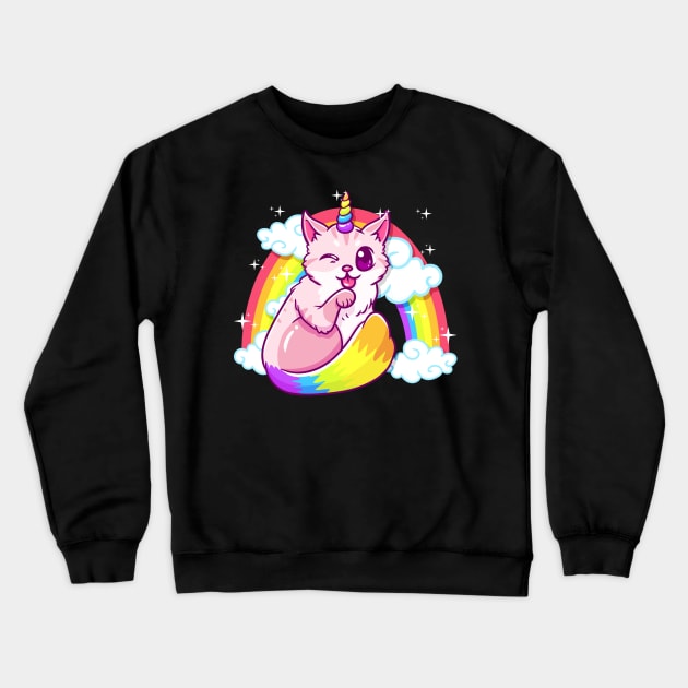 Rainbow Meowgical Caticorn Majestic Cat Unicorn Crewneck Sweatshirt by theperfectpresents